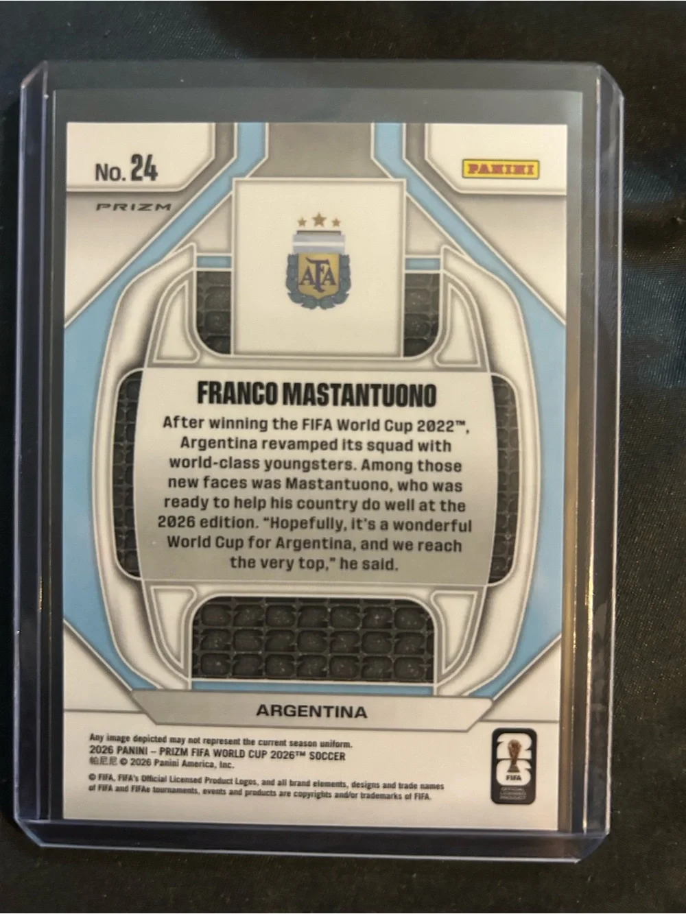 Panini Prizm Argentina Blue White Soccer Trading Card - Franco Mastantuono